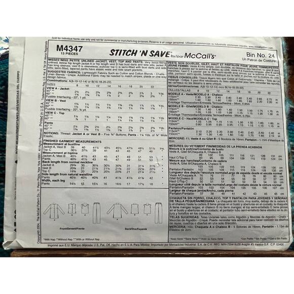 McCalls pattern 4347 tank top vest shacket elastic waist pants - Picture 3 of 5